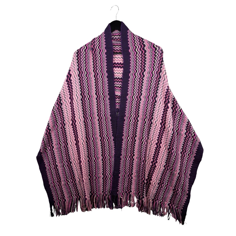 Missoni Wool Blend Zigzag Fringe Cape Shawl Wrap Poncho Scarf One Size 82x18